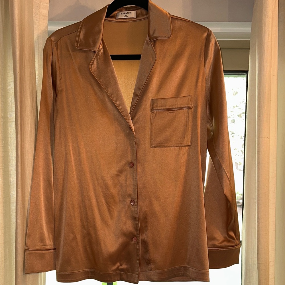 Wilfred Satin Pajama Style Long Sleeve Blouse